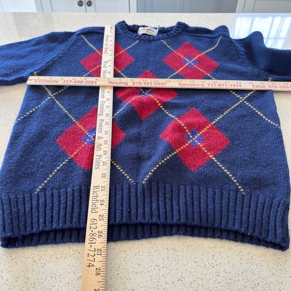 Vintage 80s McGregor Sweater Blue Red Argyle Crewneck Wool Mens Large USA Made - Picture 9 of 12